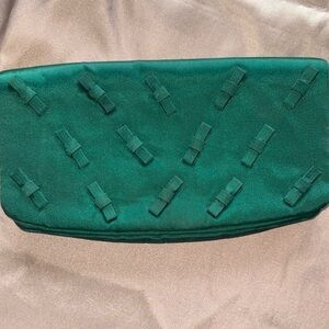 Vintage Magid Elegant Green Satin Clutch Bag Bow Accents